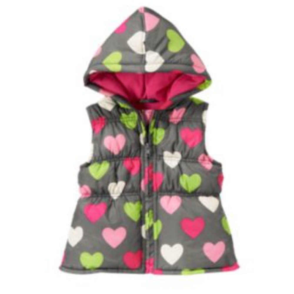 Gymboree Girls' Gray and Pink Heart Puffer Vest with a hood - 5/6